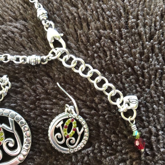 BRIGHTON HOLIDAY JOY Red Crystal Silver Disc Pendant NECKLACE and Earrings set - Picture 11 of 12